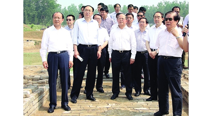 國家文化部部長蔡武、國家文物局局長勵小捷視察汶上縣南旺樞紐遺址保護和申遺工作